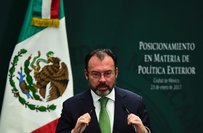 Mexican Foreign Minister Luis Videgaray gives a foreign policy speech after US President Donald Trump vowed to start renegotiating North American trade ties, in Mexico City on January 23, 2017